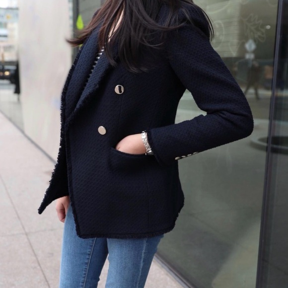 Ann Taylor Navy Blue Tweed Blazer - Picture 2 of 5